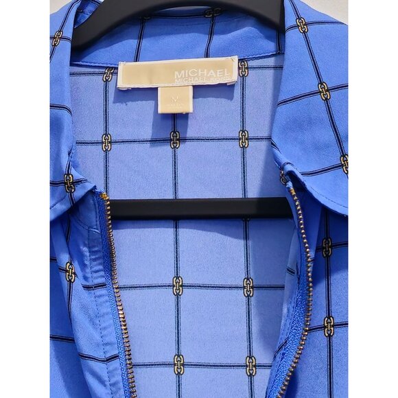 Michael Kors Women's Blue Plaid Zipper Front Blouse Size Medium - Picture 4 of 15